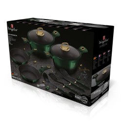 Berlinger Haus Σετ αντικολλητικά μαγειρικά σκεύη 10 τεμαχίων με τριπλή επίστρωση τιτανίου Metallic Emerald Green with black shadow BH-7039
